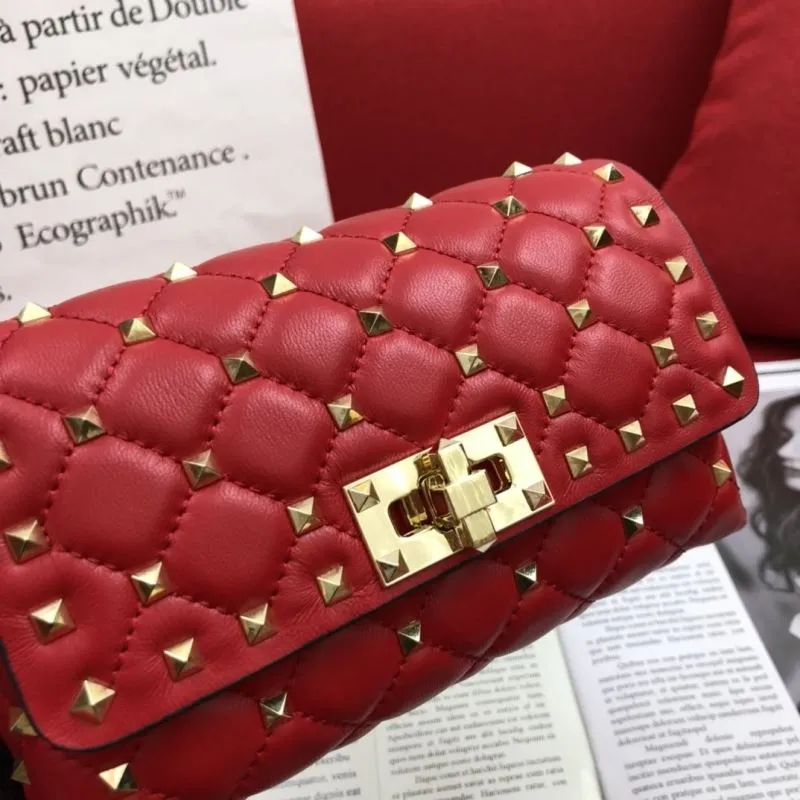 Valentino Red Studded Leather Satchel Bag - Image 3