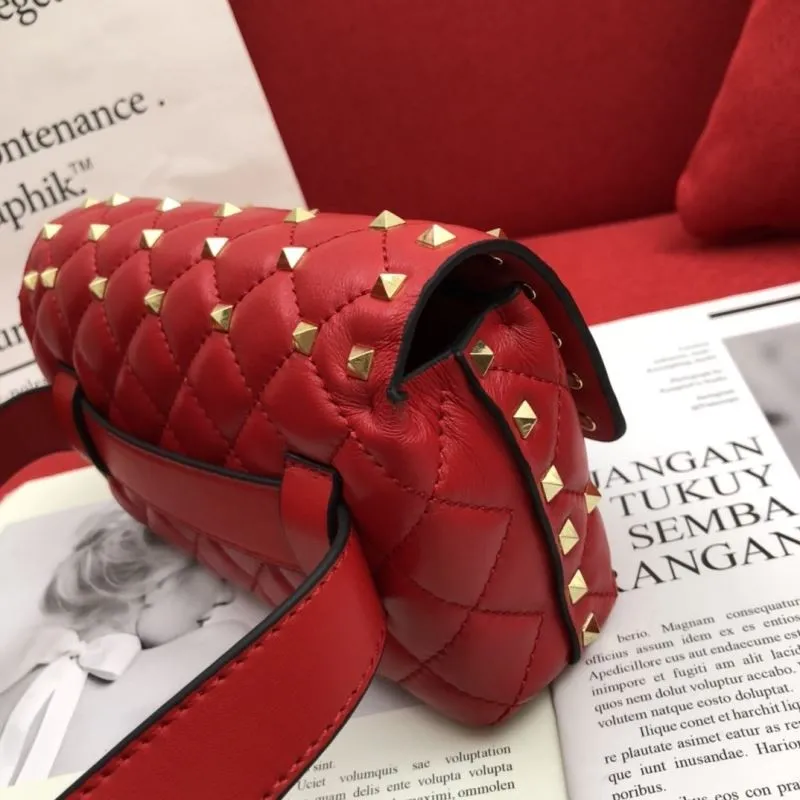 Valentino Red Studded Leather Satchel Bag - Image 4