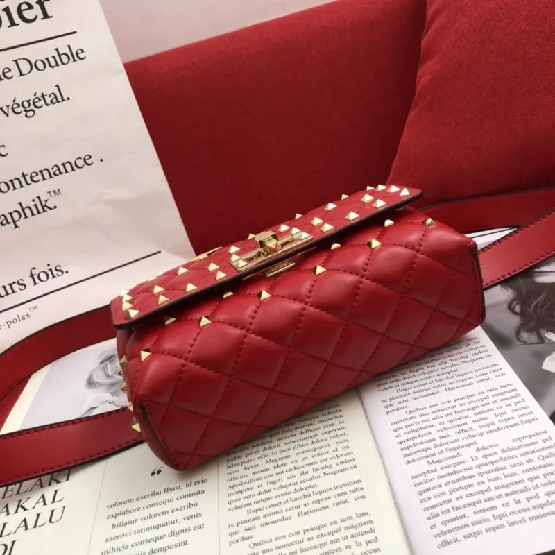 Valentino Red Studded Leather Satchel Bag - Image 7