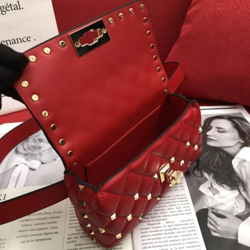 Valentino Red Studded Leather Satchel Bag - Image 8