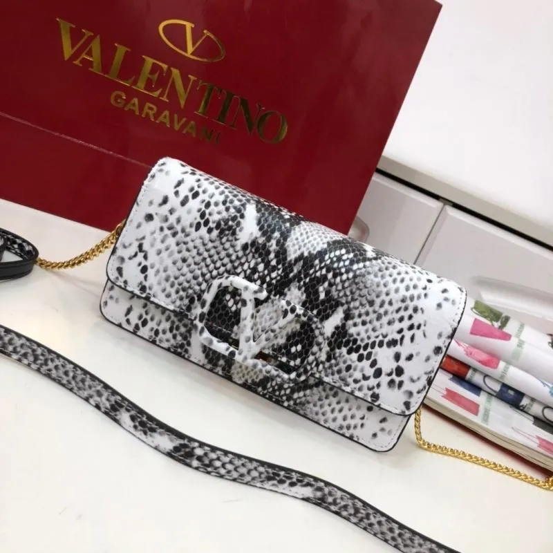 Valentino Garavani Black White Snake Print Crossbody Satchel Bag