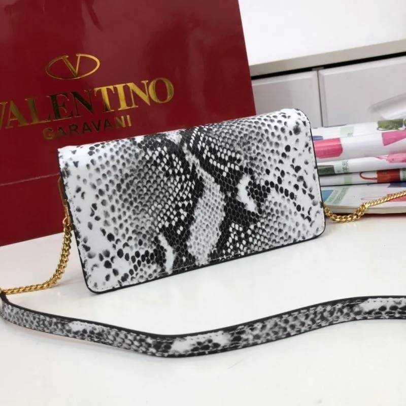 Valentino Garavani Black White Snake Print Crossbody Satchel Bag - Image 3
