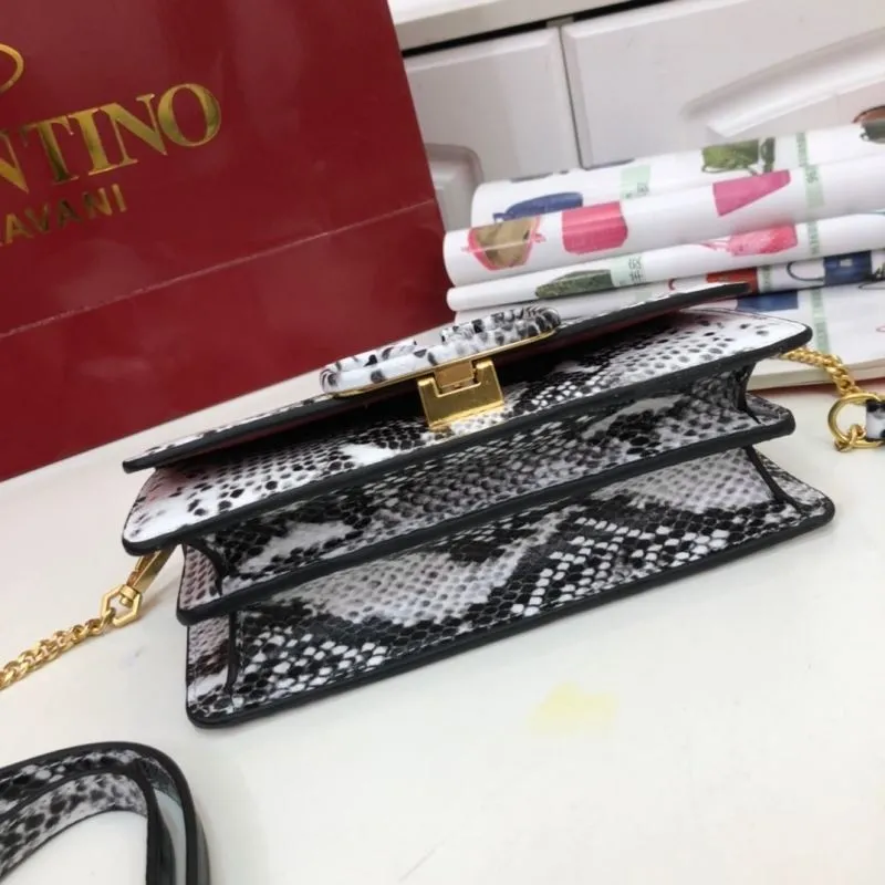Valentino Garavani Black White Snake Print Crossbody Satchel Bag - Image 6