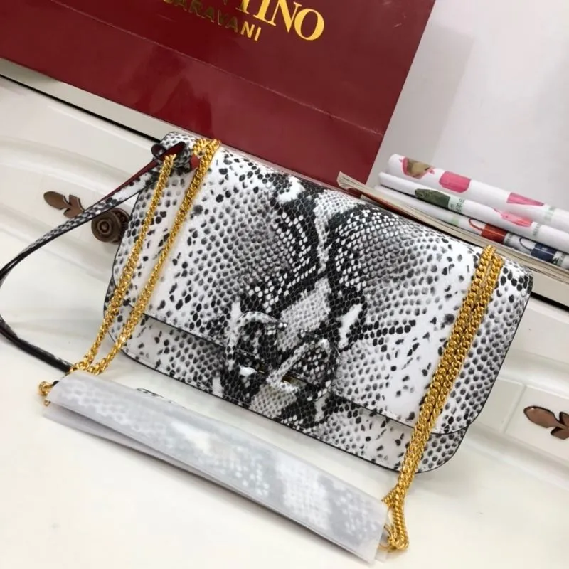 Valentino White Black Snake Print Crossbody Satchel Bag