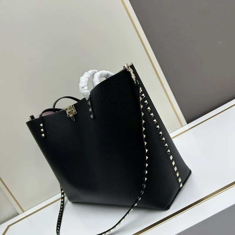 Valentino Black Leather Tote Bag 20244# - Image 3