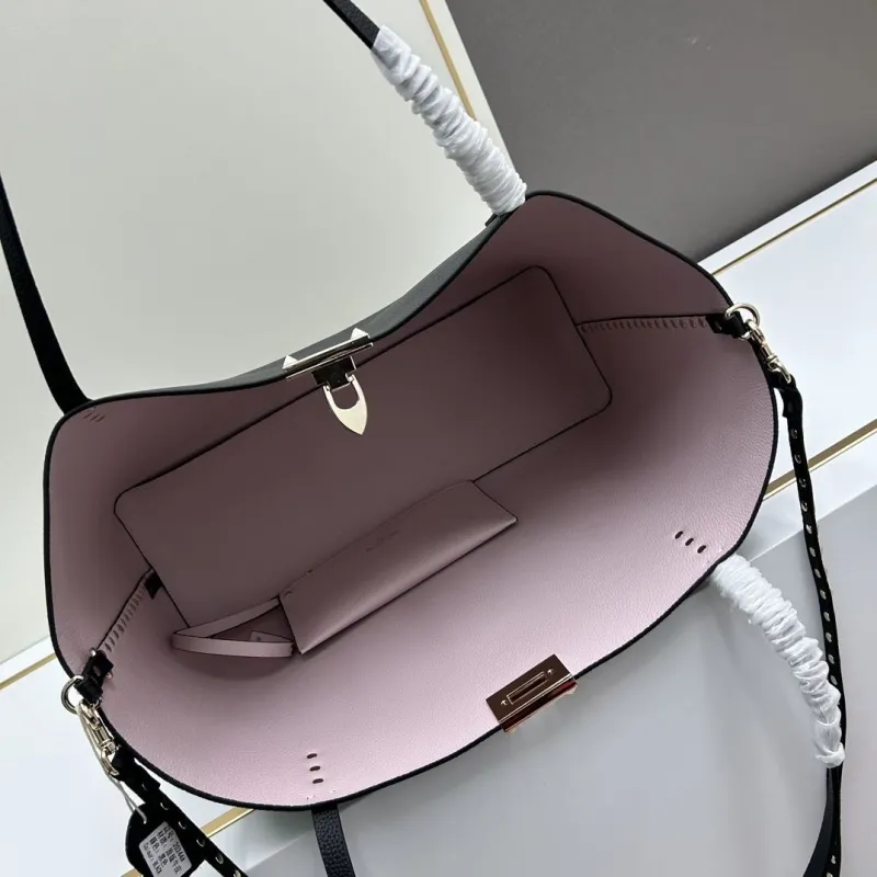 Valentino Black Leather Tote Bag 20244# - Image 7