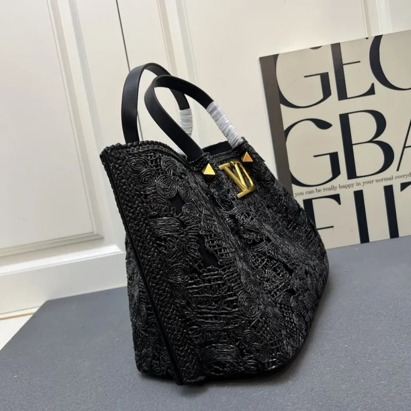 Valentino Black Woven Tote Bag with Pouch - Image 3