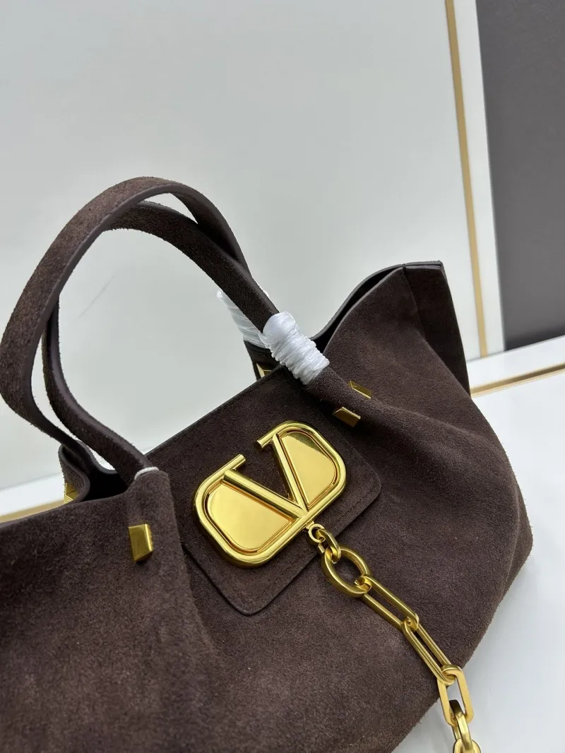 Valentino Dark Brown Suede Handbag with Shoulder Strap - Image 3