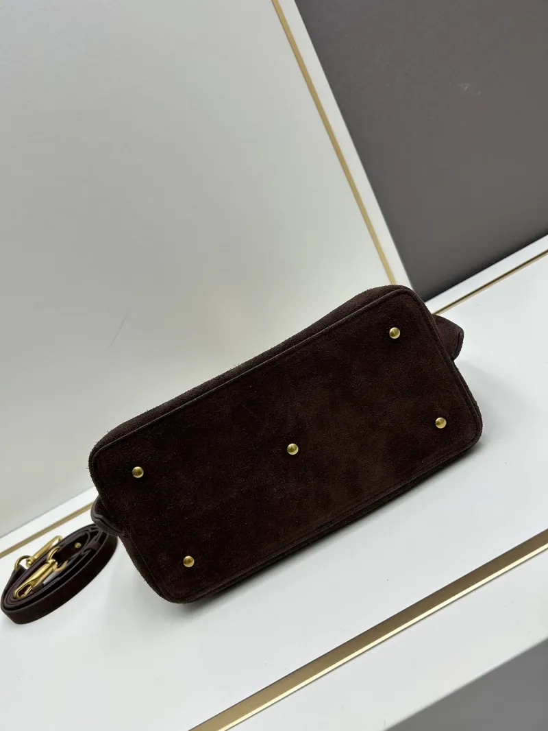 Valentino Dark Brown Suede Handbag with Shoulder Strap - Image 4