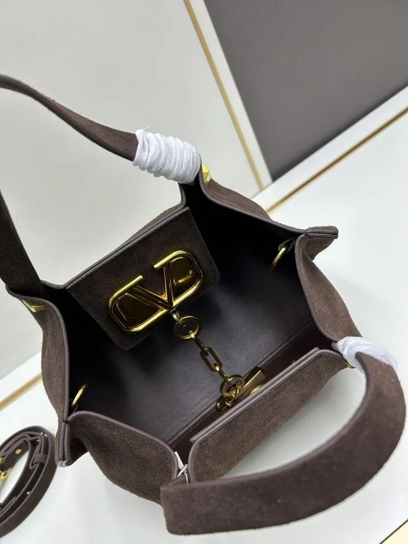 Valentino Dark Brown Suede Handbag with Shoulder Strap - Image 7