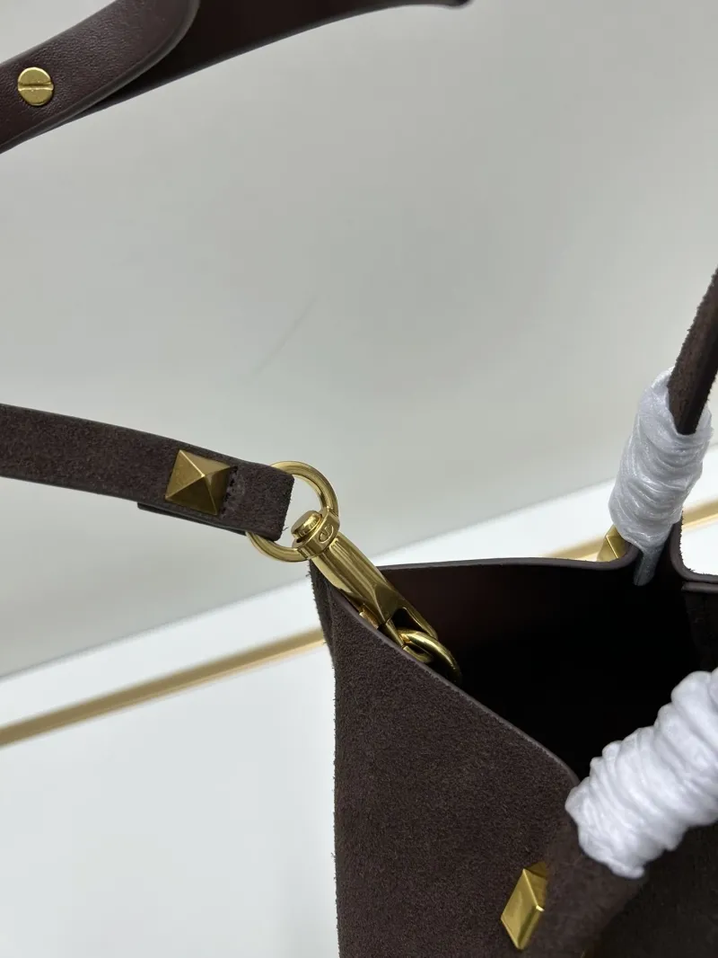 Valentino Dark Brown Suede Handbag with Shoulder Strap - Image 8