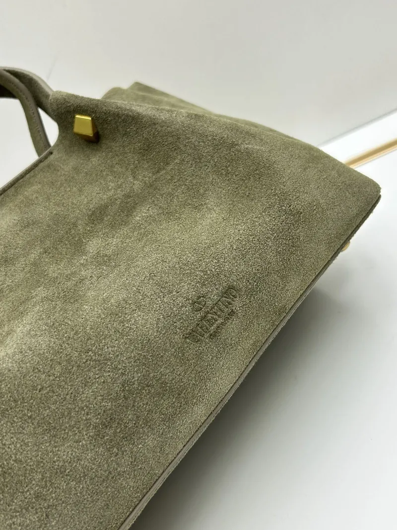 Valentino Olive Suede Tote Handbag with Shoulder Strap - Image 5
