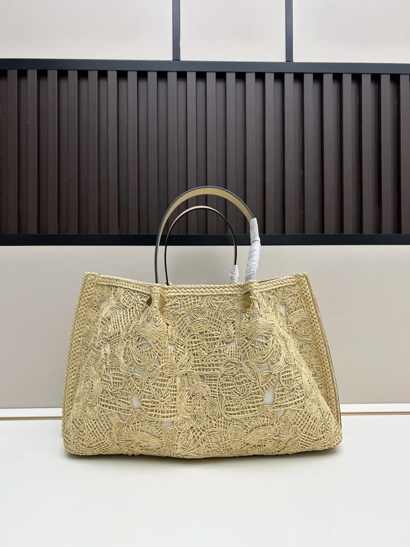 Valentino Beige Raffia Tote Bag Model 20269 35x25x17cm - Image 3