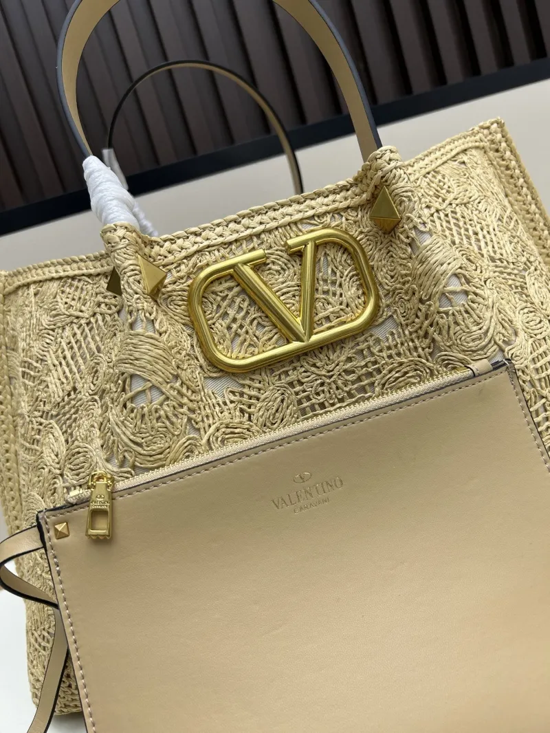 Valentino Beige Raffia Tote Bag Model 20269 35x25x17cm - Image 6