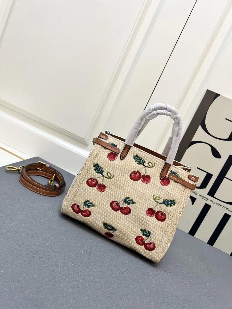 Valentino 1V5055 Small Beige Cherry Embroidered Tote Bag - Image 3