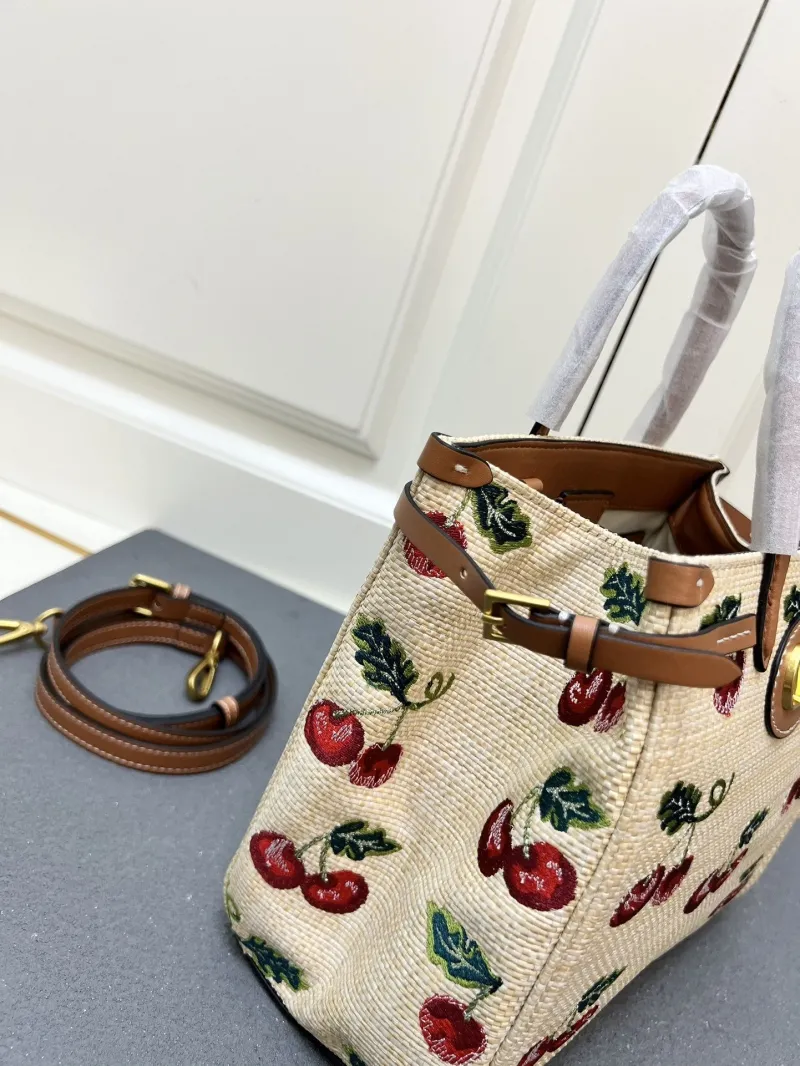Valentino 1V5055 Small Beige Cherry Embroidered Tote Bag - Image 5