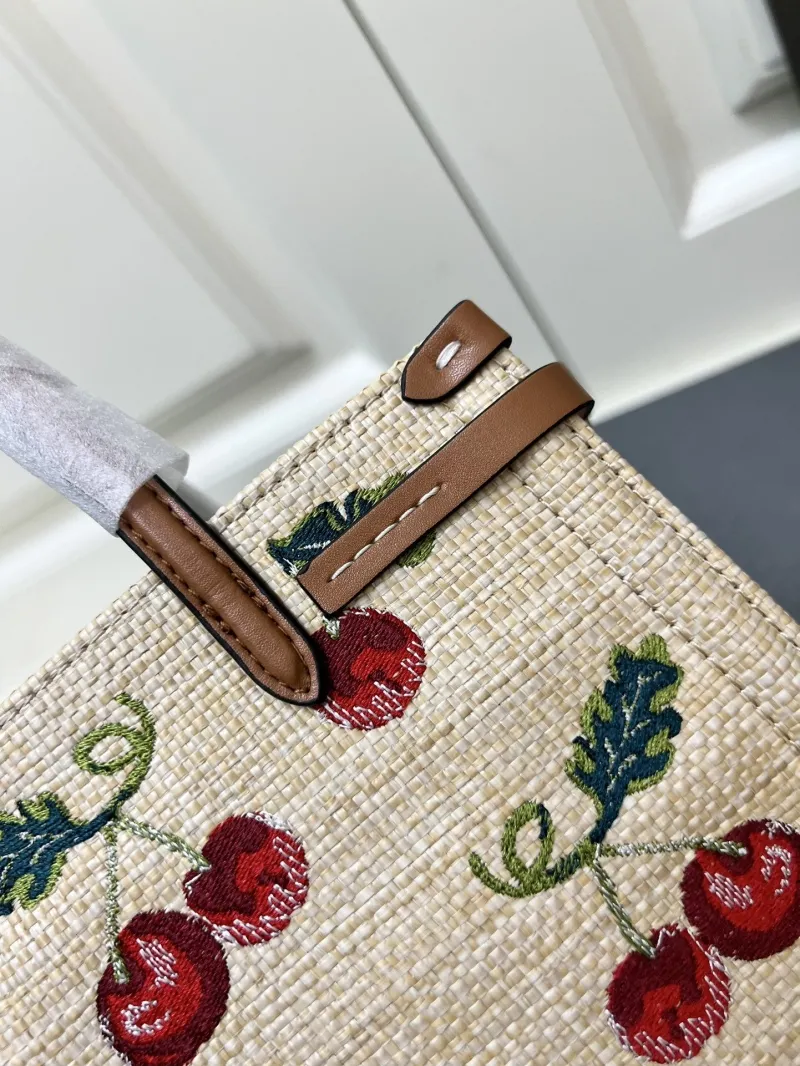 Valentino 1V5055 Small Beige Cherry Embroidered Tote Bag - Image 6