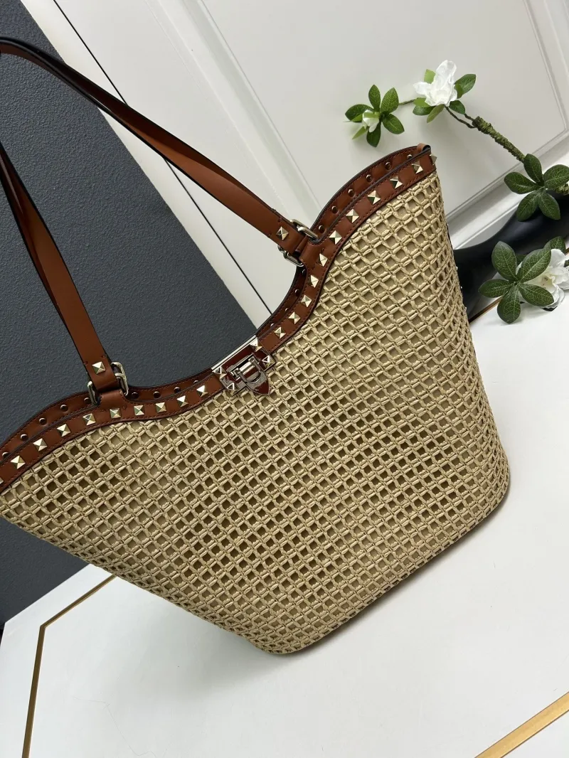 Valentino 5033 Beige Woven Tote Bag - Image 5