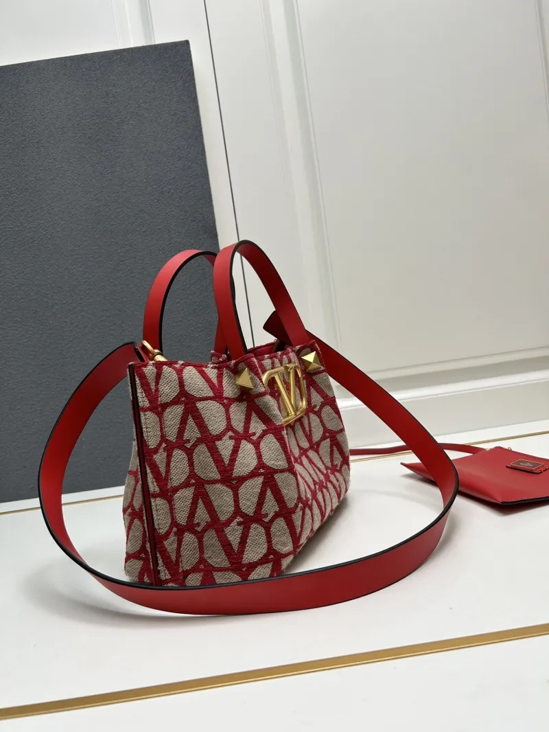 Valentino Small Red Canvas Tote Bag 5039-2 - Image 3