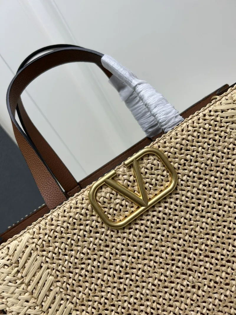 Valentino 9875 Large Beige Brown Woven Tote Bag - Image 4