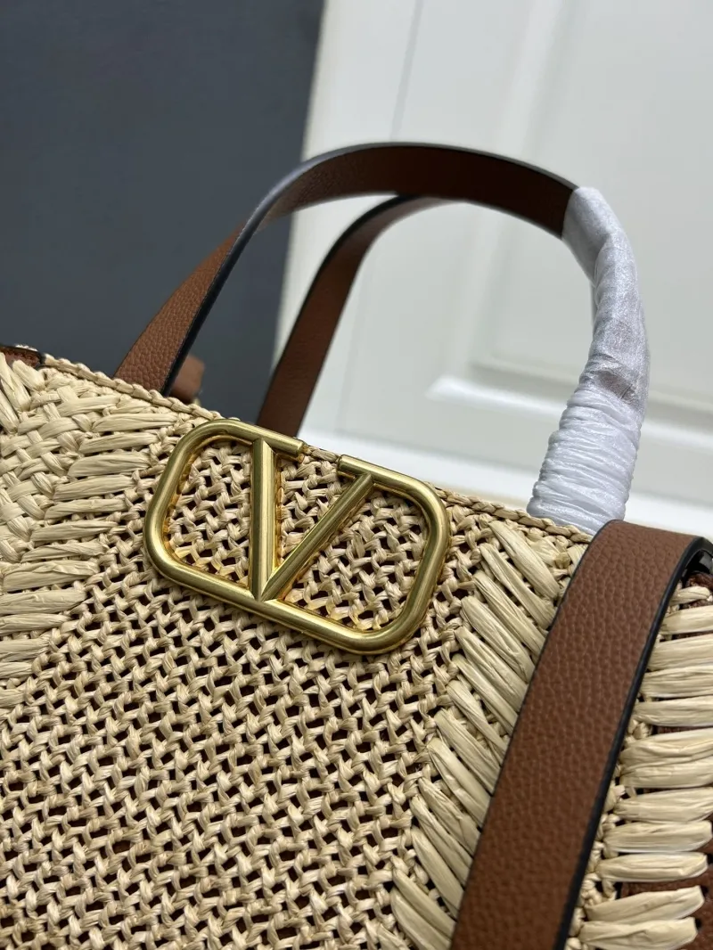 Valentino 9876 Small Woven Crossbody Tote Bag Beige Brown - Image 4