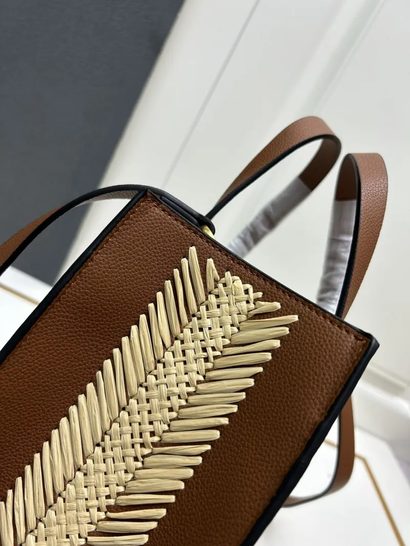 Valentino 9876 Small Woven Crossbody Tote Bag Beige Brown - Image 5