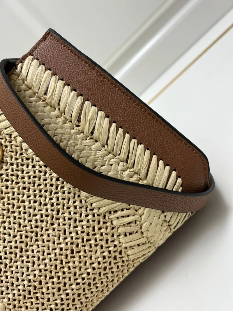 Valentino 9876 Small Woven Crossbody Tote Bag Beige Brown - Image 6
