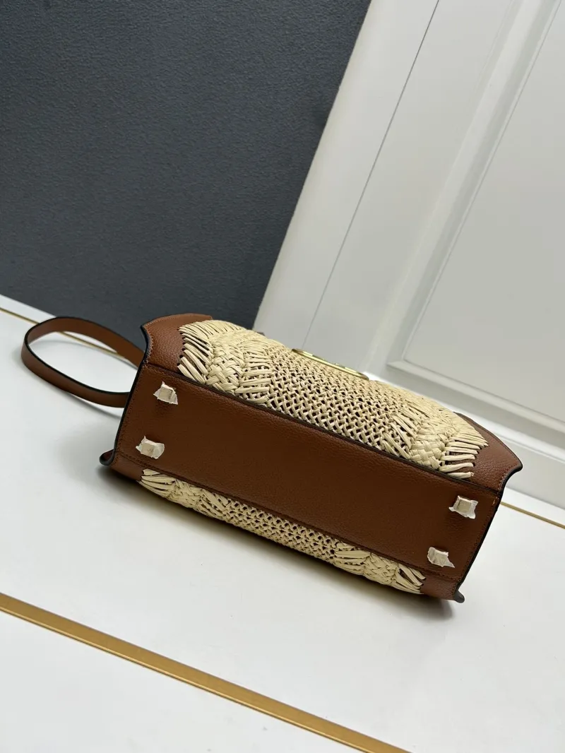 Valentino 9876 Small Woven Crossbody Tote Bag Beige Brown - Image 7
