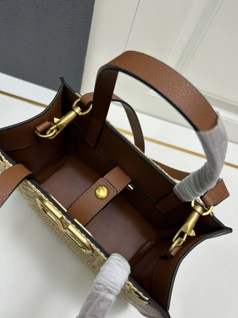 Valentino 9876 Small Woven Crossbody Tote Bag Beige Brown - Image 8
