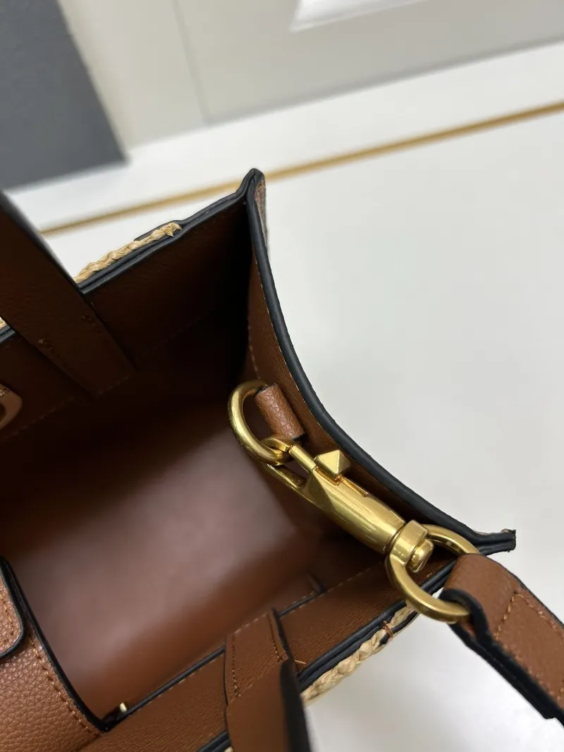 Valentino 9876 Small Woven Crossbody Tote Bag Beige Brown - Image 9