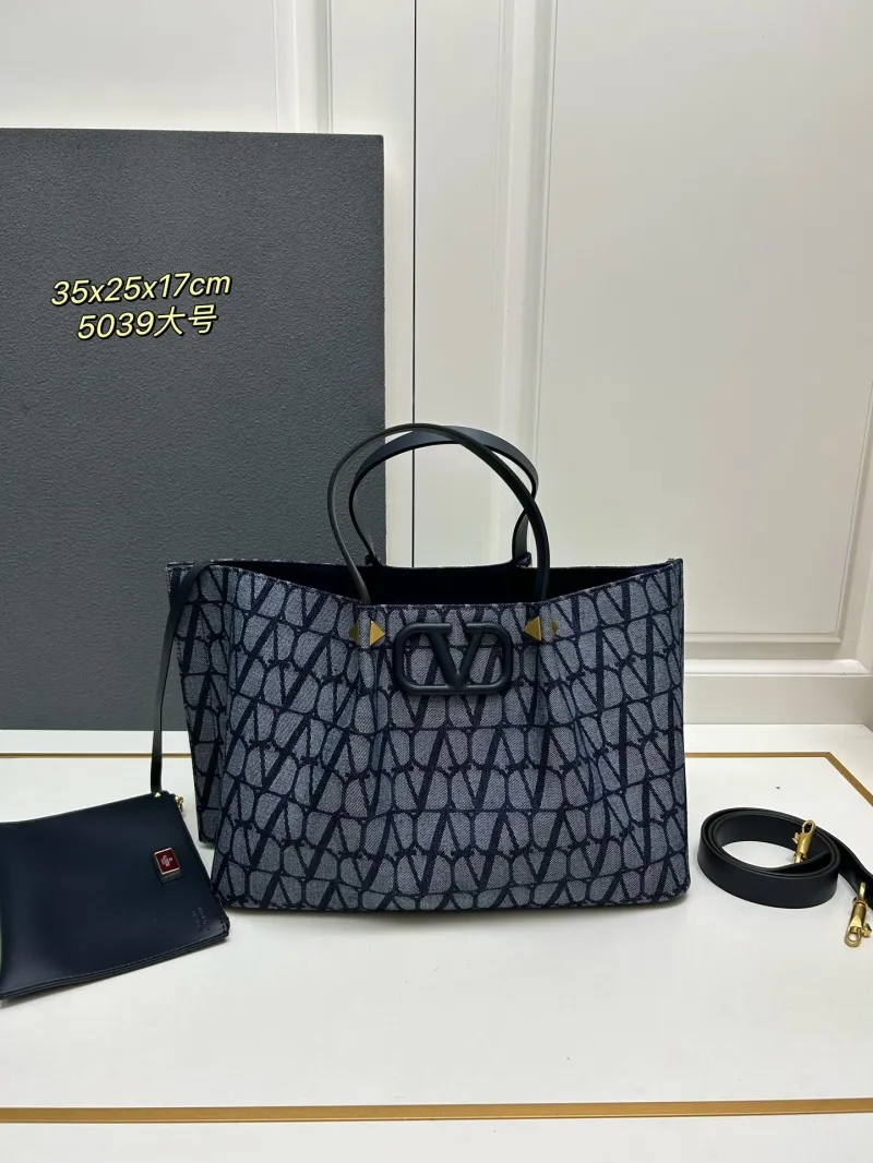 Valentino Large Navy Blue Tote Bag with Pouch
