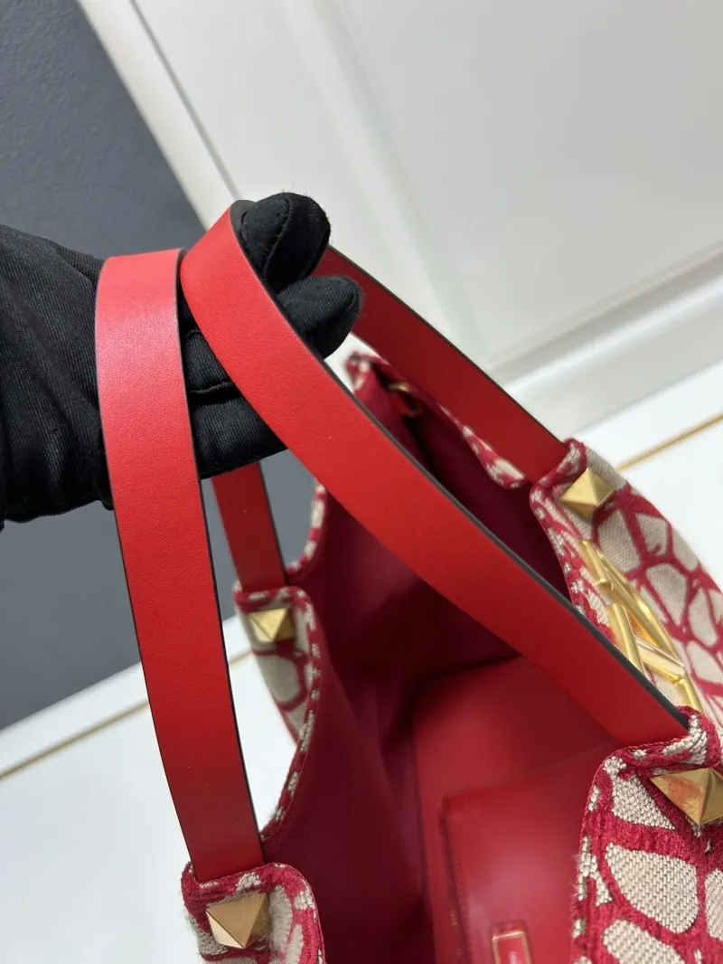 Valentino Large Red Monogram Tote Bag with Pouch - Image 4
