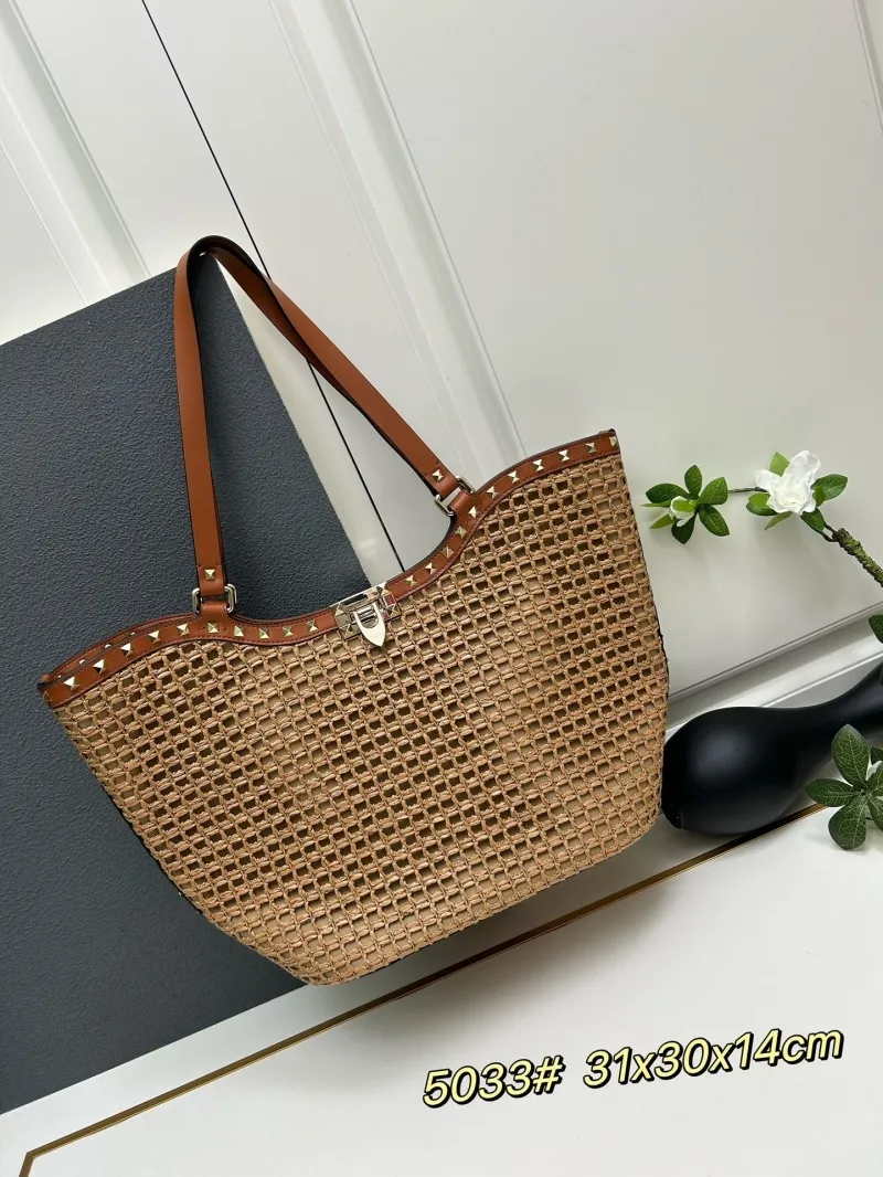 Alternative view of Valentino Woven Tote Bag 5033 Brown Shoulder Bag