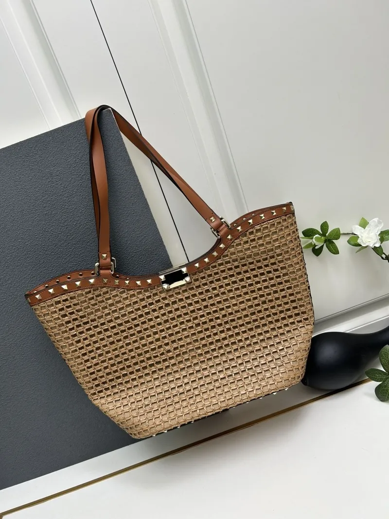 Valentino Woven Tote Bag 5033 Brown Shoulder Bag - Image 3