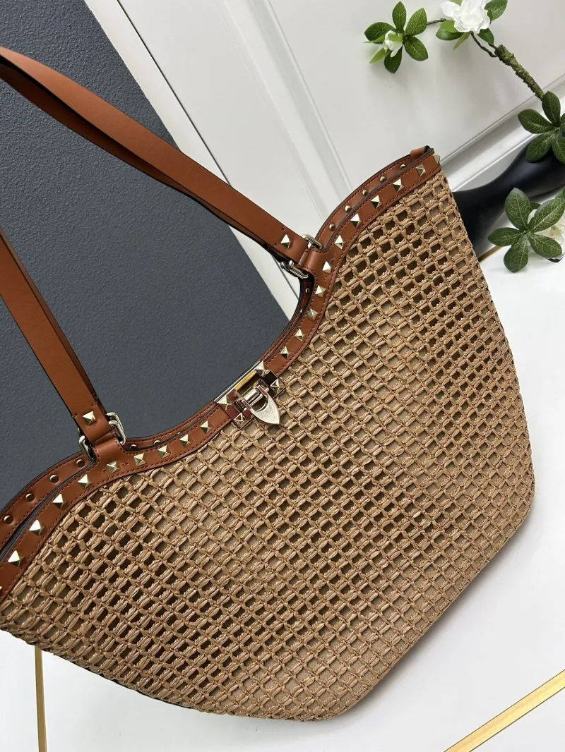 Valentino Woven Tote Bag 5033 Brown Shoulder Bag - Image 4