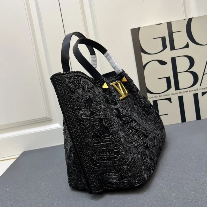 Valentino Black Woven Tote Bag with Pouch - Image 3