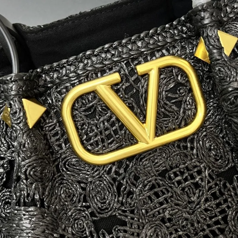 Valentino Black Woven Tote Bag with Pouch - Image 5