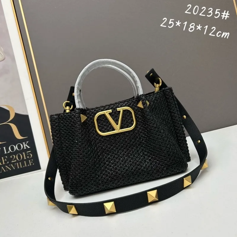 Valentino Black Woven Shoulder Tote Bag 20235