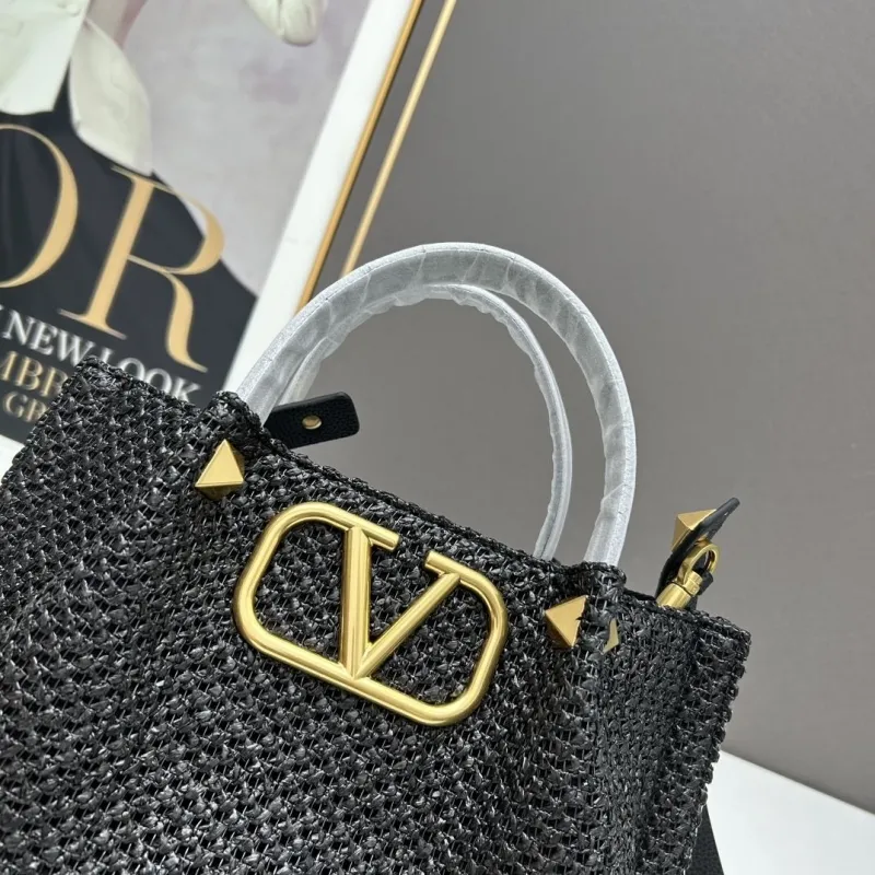 Valentino Black Woven Shoulder Tote Bag 20235 - Image 4