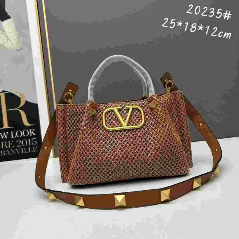 Valentino Woven Tote Handbag 20235 Brown Pink