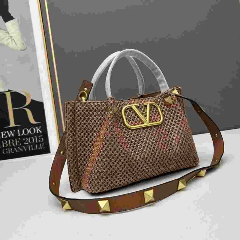 Alternative view of Valentino Woven Tote Handbag 20235 Brown Pink