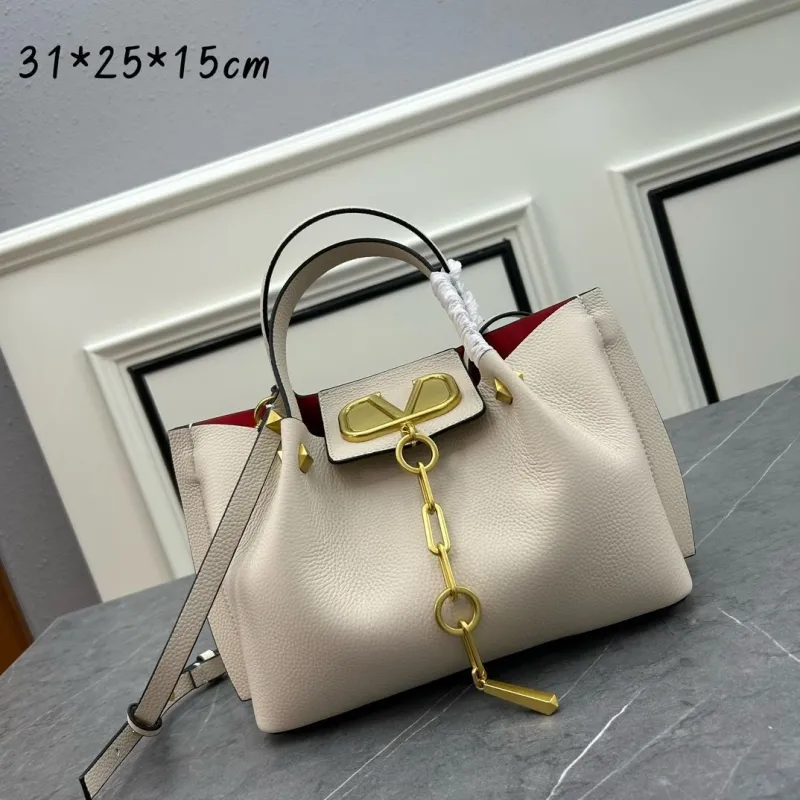 Valentino Cream Leather Shopping Tote Bag