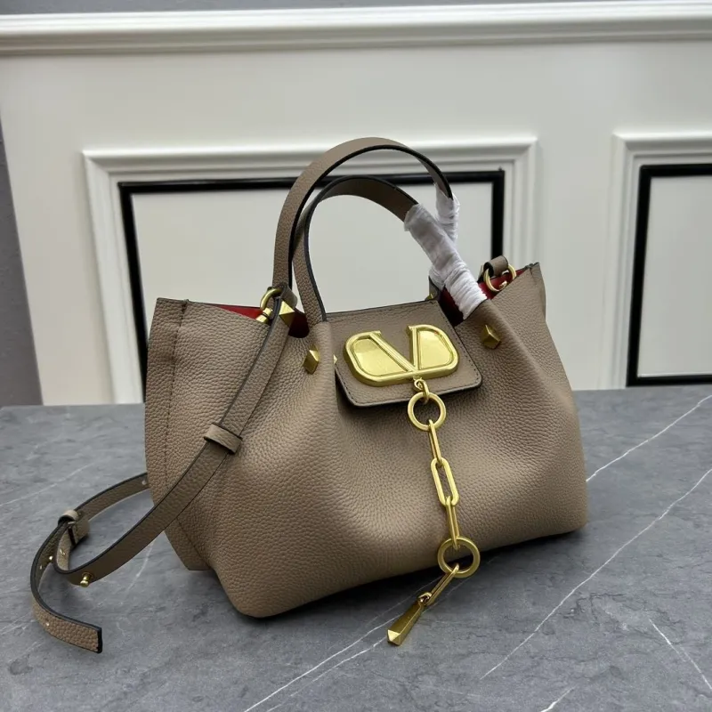 Alternative view of Valentino Taupe Leather Shoulder Tote Handbag