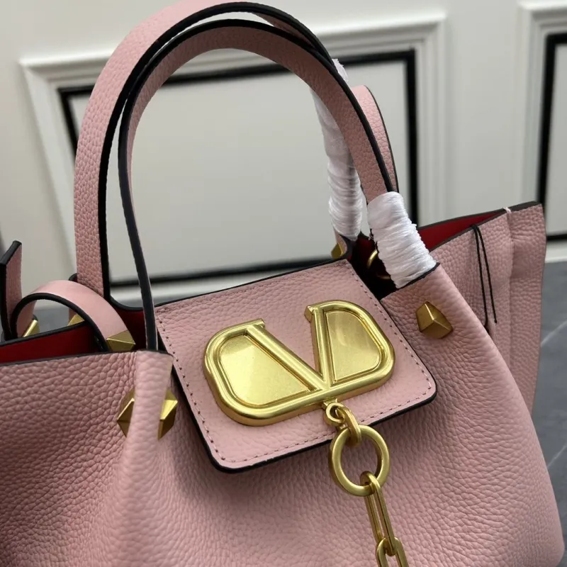 Valentino Pink Leather Shopping Bag Size 31x25x15cm SKU 63 - Image 4