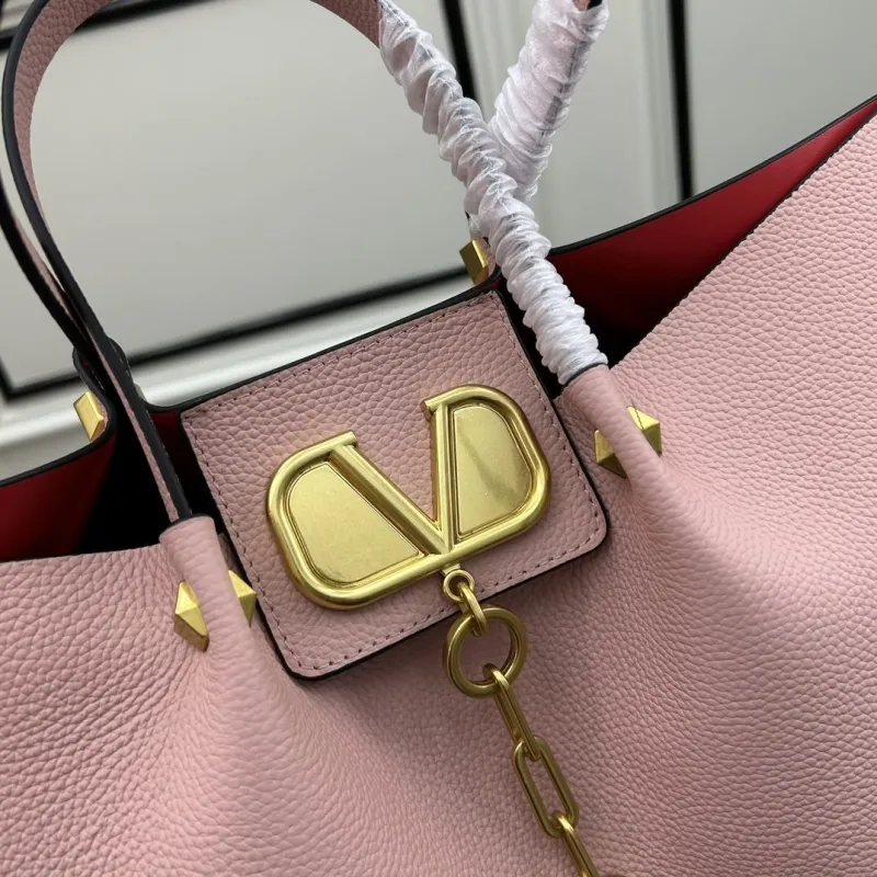 Valentino Pink Leather Tote Bag with Small Pouch 41x25x18cm - Image 6
