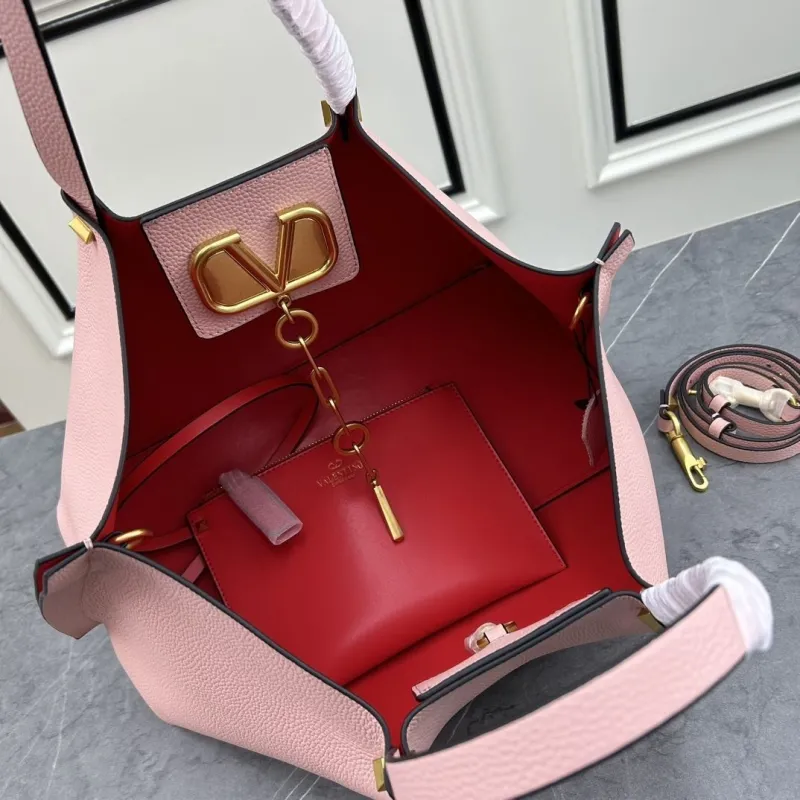 Valentino Pink Leather Tote Bag with Small Pouch 41x25x18cm - Image 7