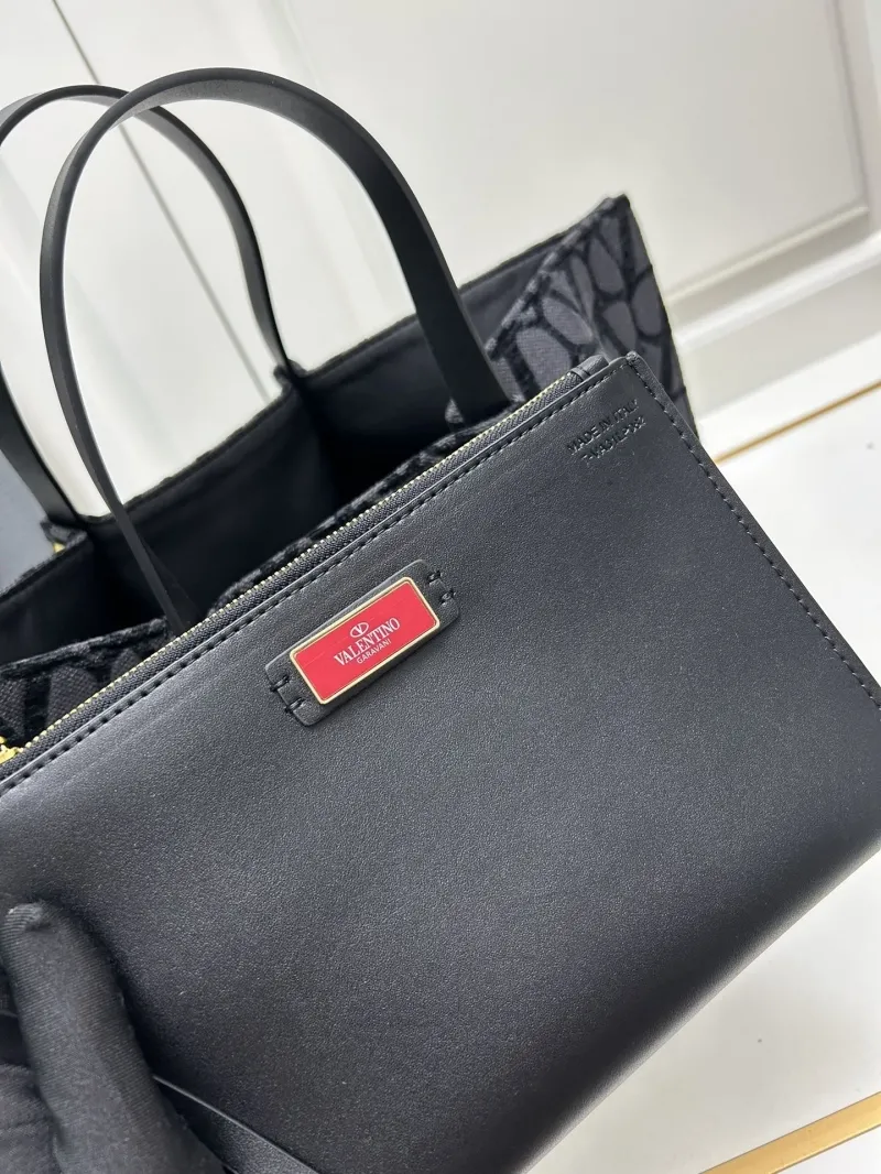 Valentino Large Black Monogram Tote Bag with Pouch - Image 8