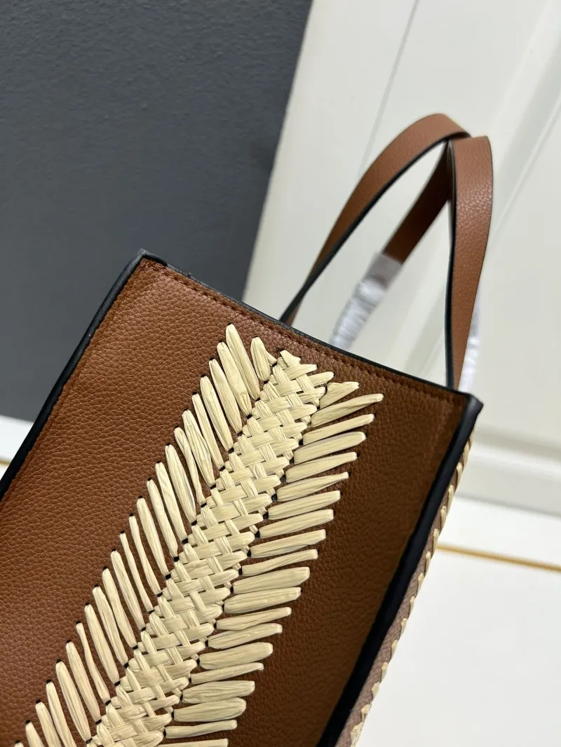 Valentino 9875 Large Woven Tote Bag Beige Brown - Image 5