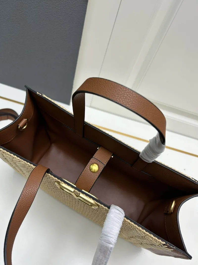Valentino 9875 Large Woven Tote Bag Beige Brown - Image 8