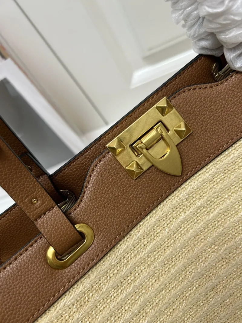 Valentino Raffia Tote Bag Style 5020 Beige Brown - Image 5